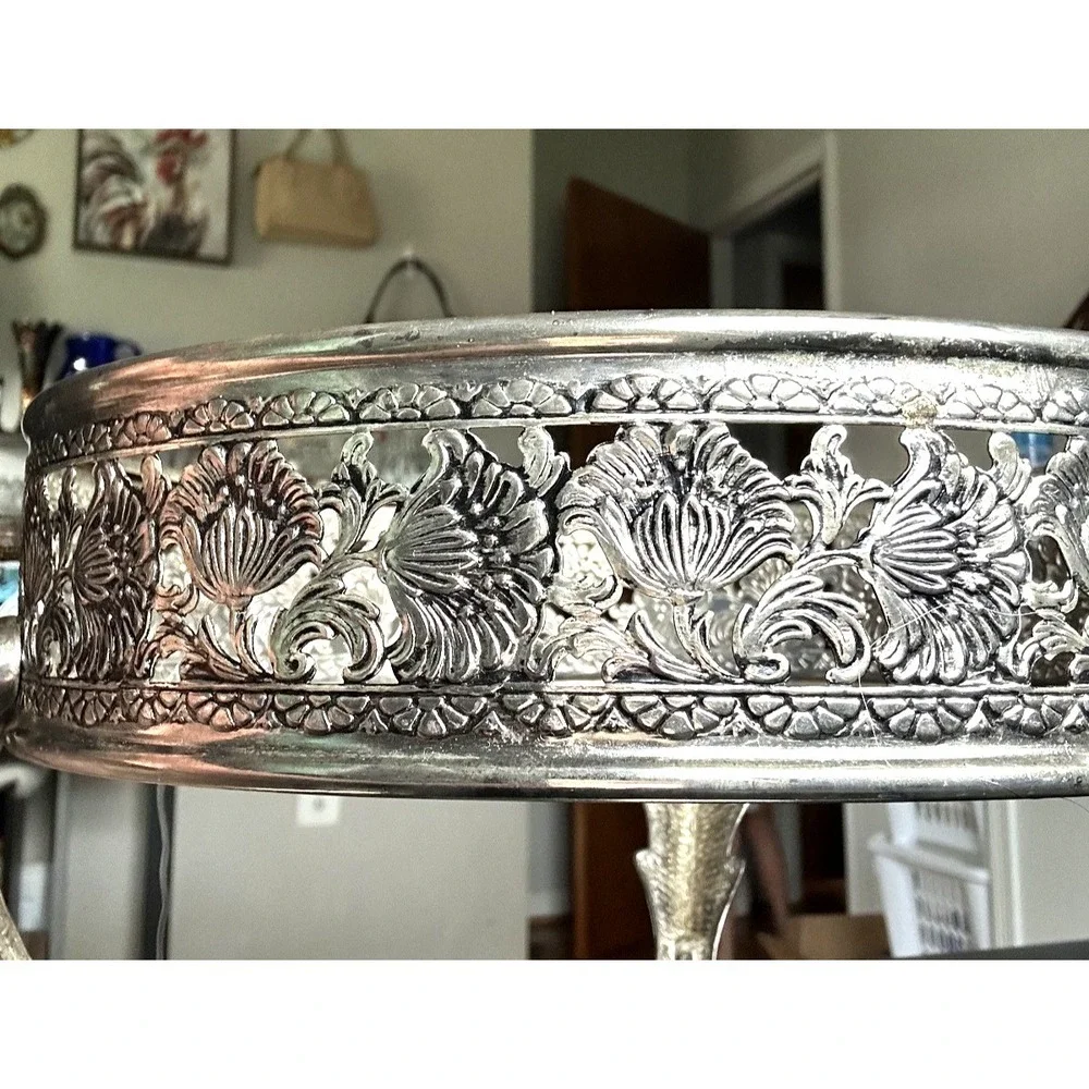 Vintage Silver Plated Chafing Dish 2 Qt Candle Warmer Ornate Serving Dish